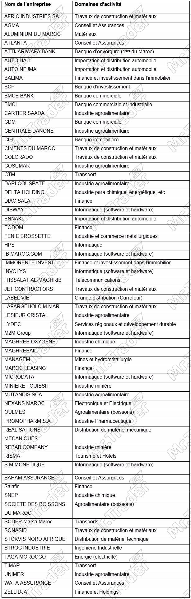 Entreprise et domaines économiques de la bourse de Casabanca